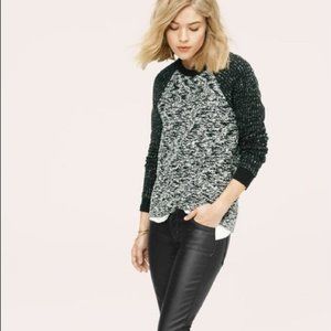 Lou & Grey Women's Black & White Color Block Raglan Textured Sweater Size XS